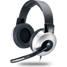 Casti genius hs-05a  cu fir gaming utilizare multimedia microfon pe brat conectare prin jack 3.5 mm x 2 negru / argintiu 